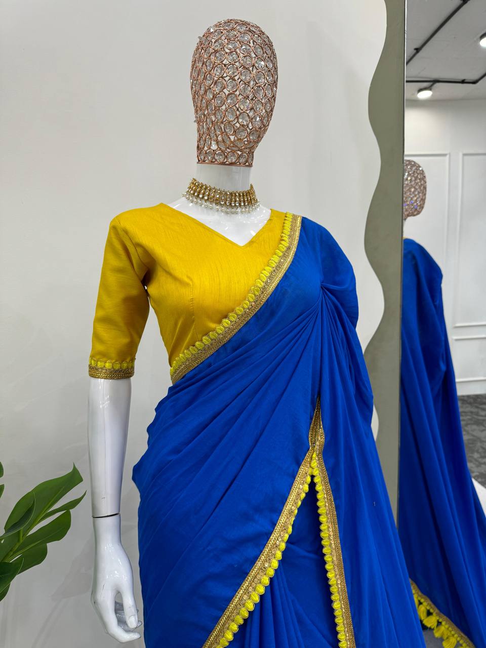 Royal Blue Color Mul Cotton Designer Trendy Party Wear Saree