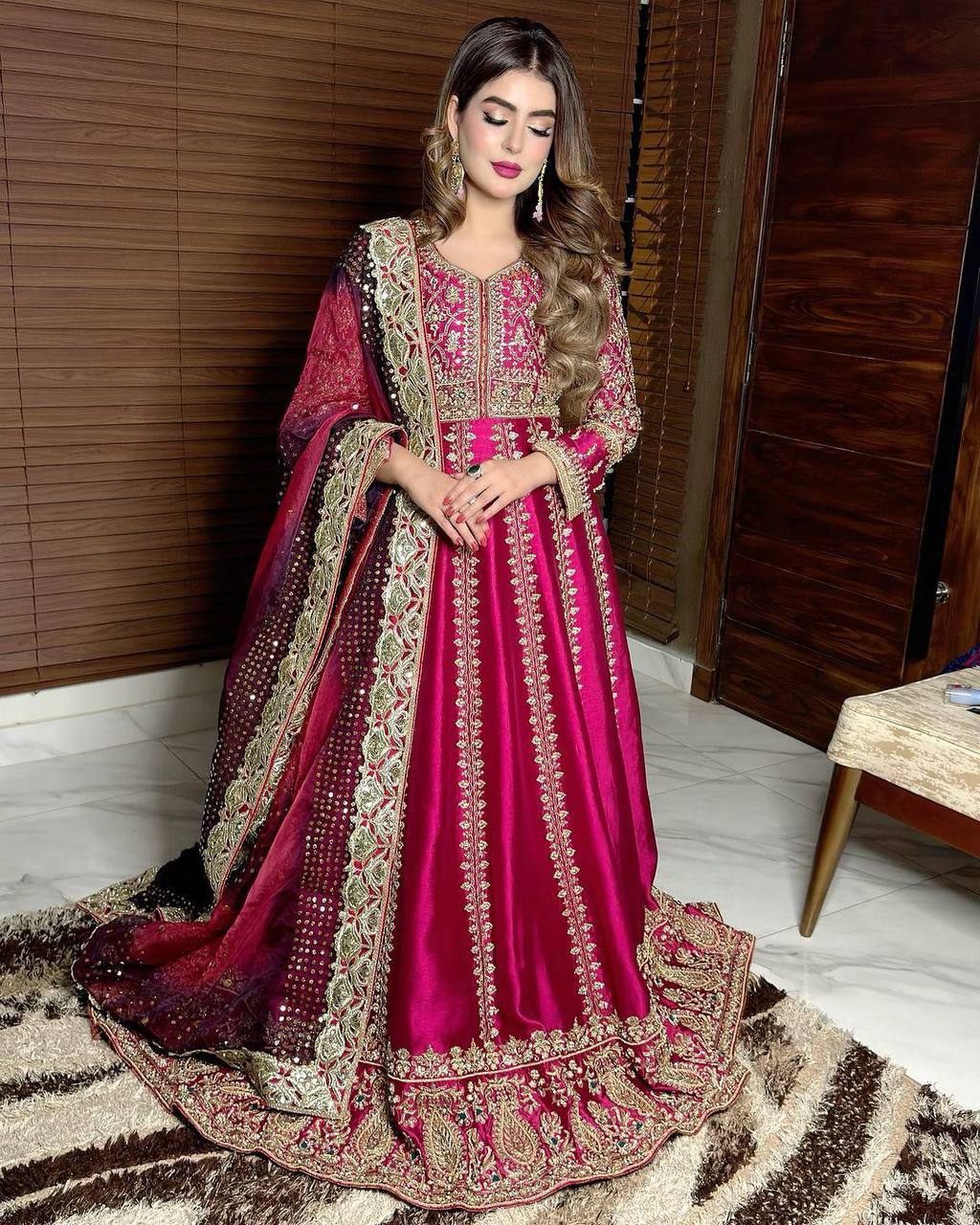 Pink Color Sequence Embroidery Work Designer Silk Gown