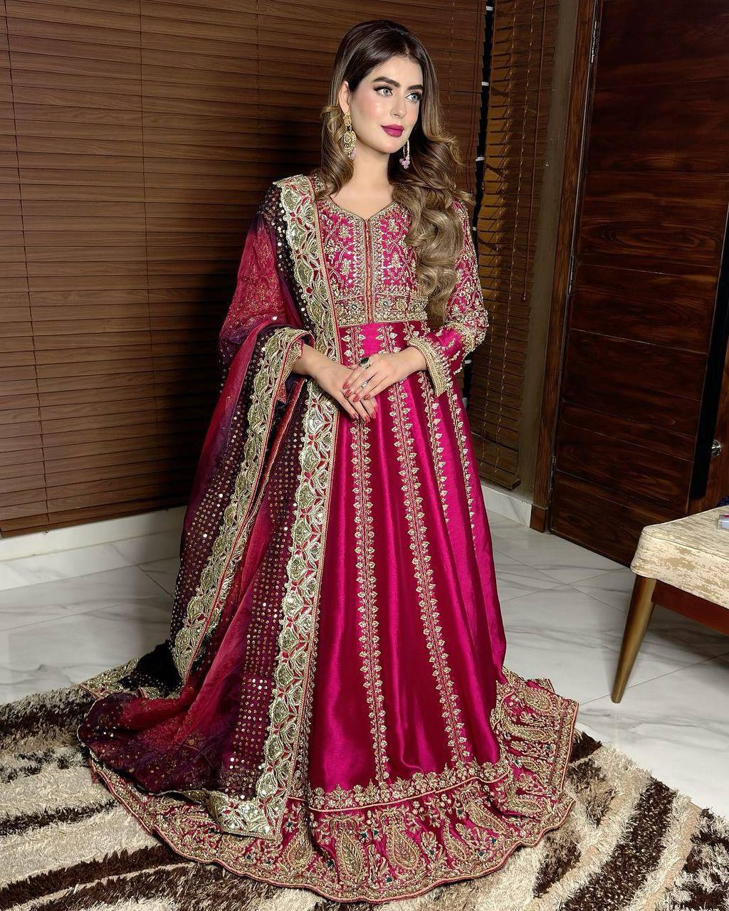 Pink Color Sequence Embroidery Work Designer Silk Gown