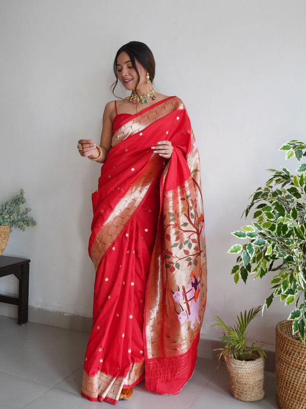 Red Color Rich Pallu Banarasi Silk Designer Traditional Saree