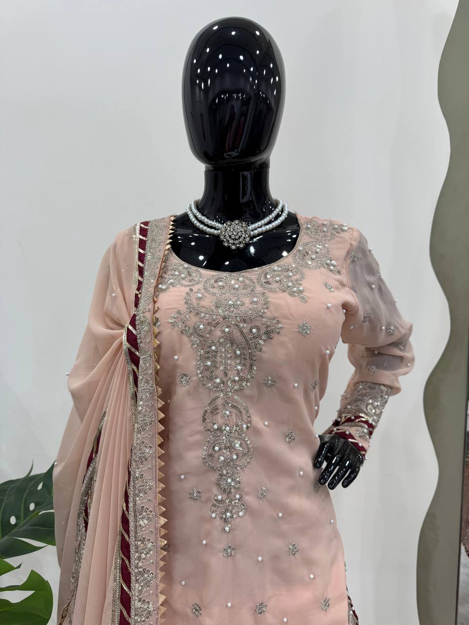 Peach Color Heavy Embroidered Work Wedding Wear Sharara Set