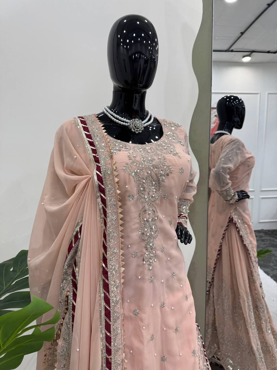 Peach Color Heavy Embroidered Work Wedding Wear Sharara Set