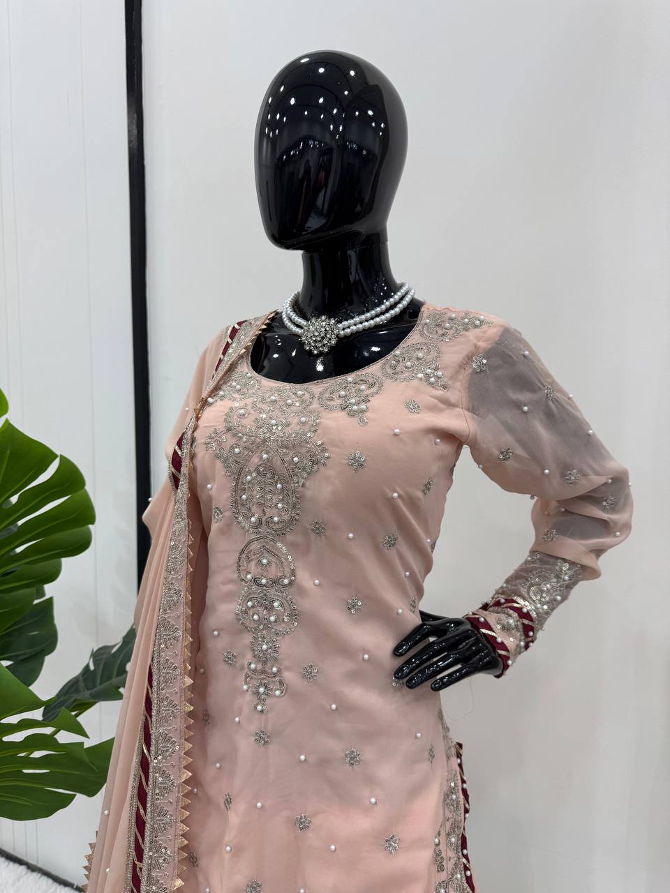 Peach Color Heavy Embroidered Work Wedding Wear Sharara Set