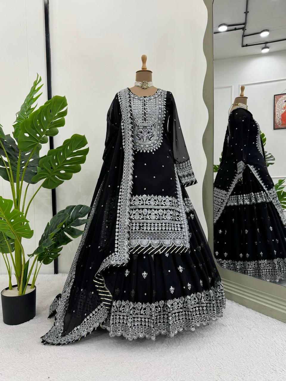 Black Color Heavy Embroidery Work Designer Lehenga With Kurta