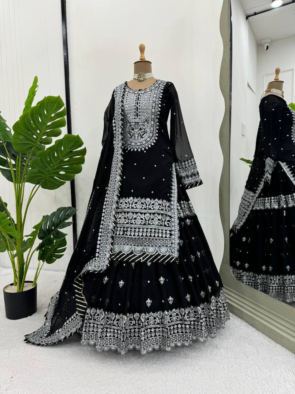 Black Color Heavy Embroidery Work Designer Lehenga With Kurta