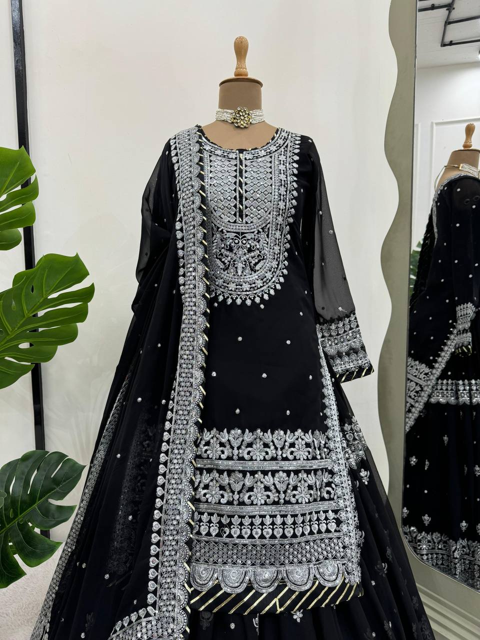 Black Color Heavy Embroidery Work Designer Lehenga With Kurta