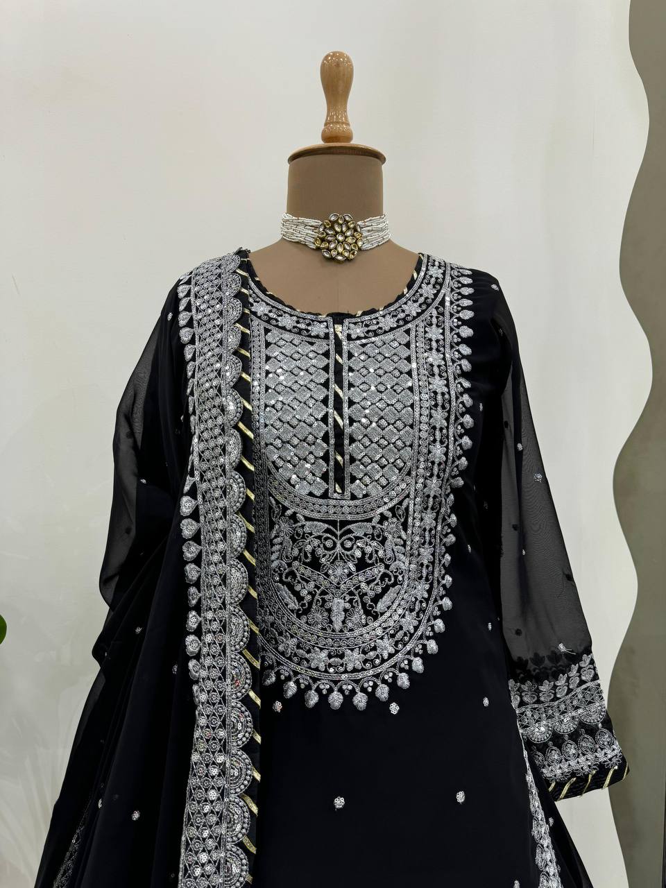 Black Color Heavy Embroidery Work Designer Lehenga With Kurta