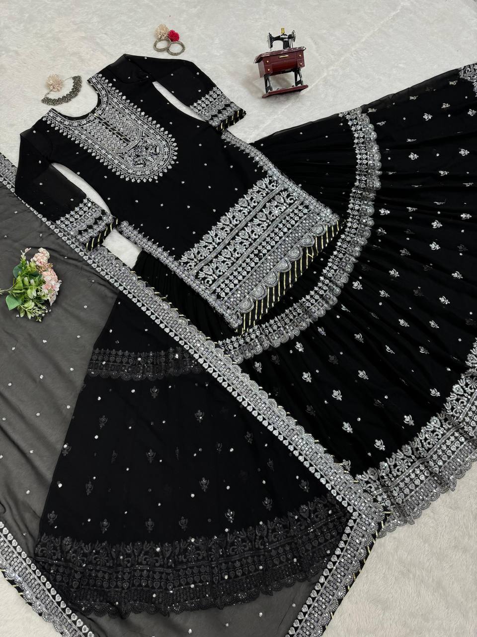 Black Color Heavy Embroidery Work Designer Lehenga With Kurta