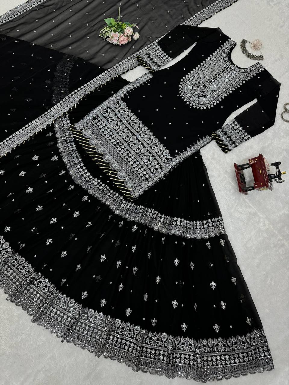 Black Color Heavy Embroidery Work Designer Lehenga With Kurta