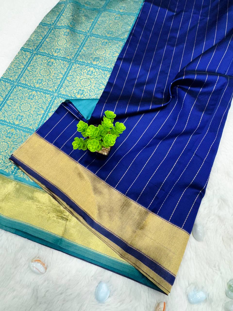 Royal Blue Color South Special Designer Lichi Silk Saree