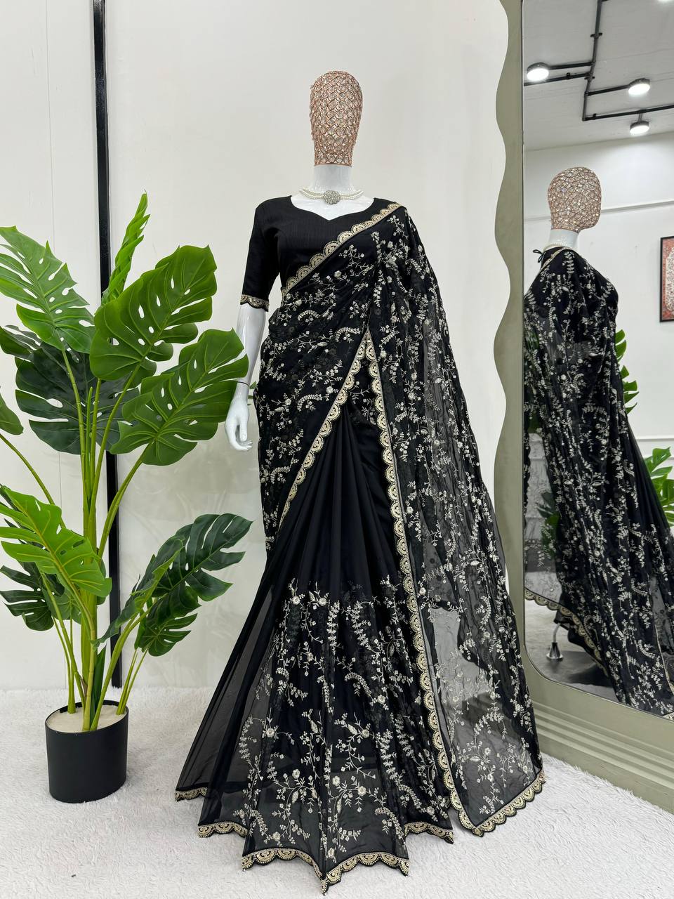 Black Color Coding Srquence Work Designer Heavy Saree