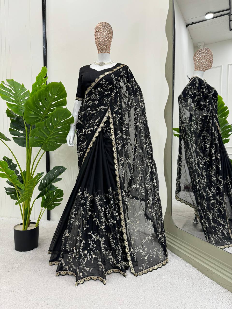 Black Color Coding Srquence Work Designer Heavy Saree