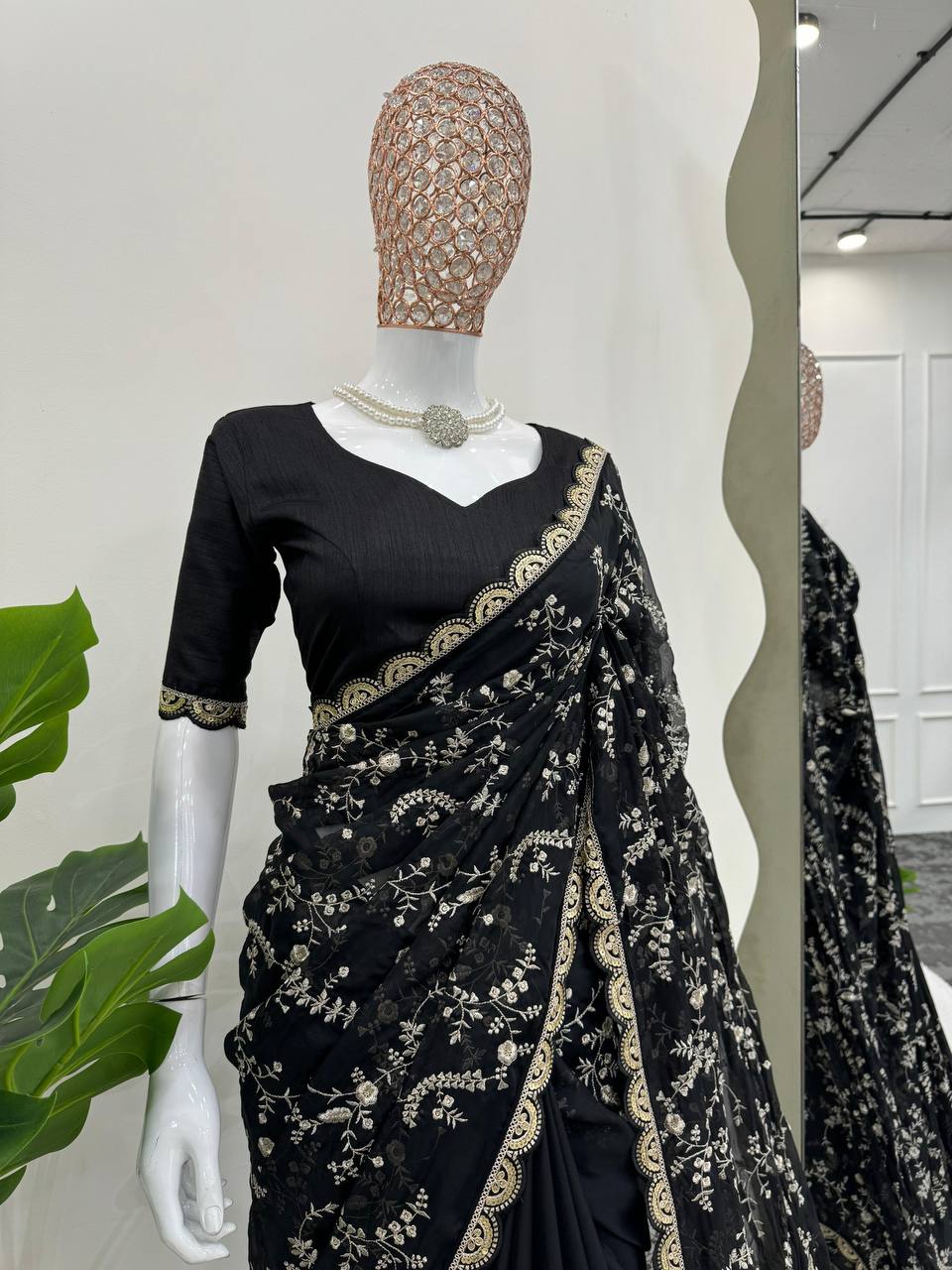 Black Color Coding Srquence Work Designer Heavy Saree