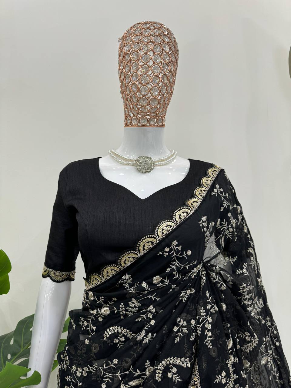 Black Color Coding Srquence Work Designer Heavy Saree