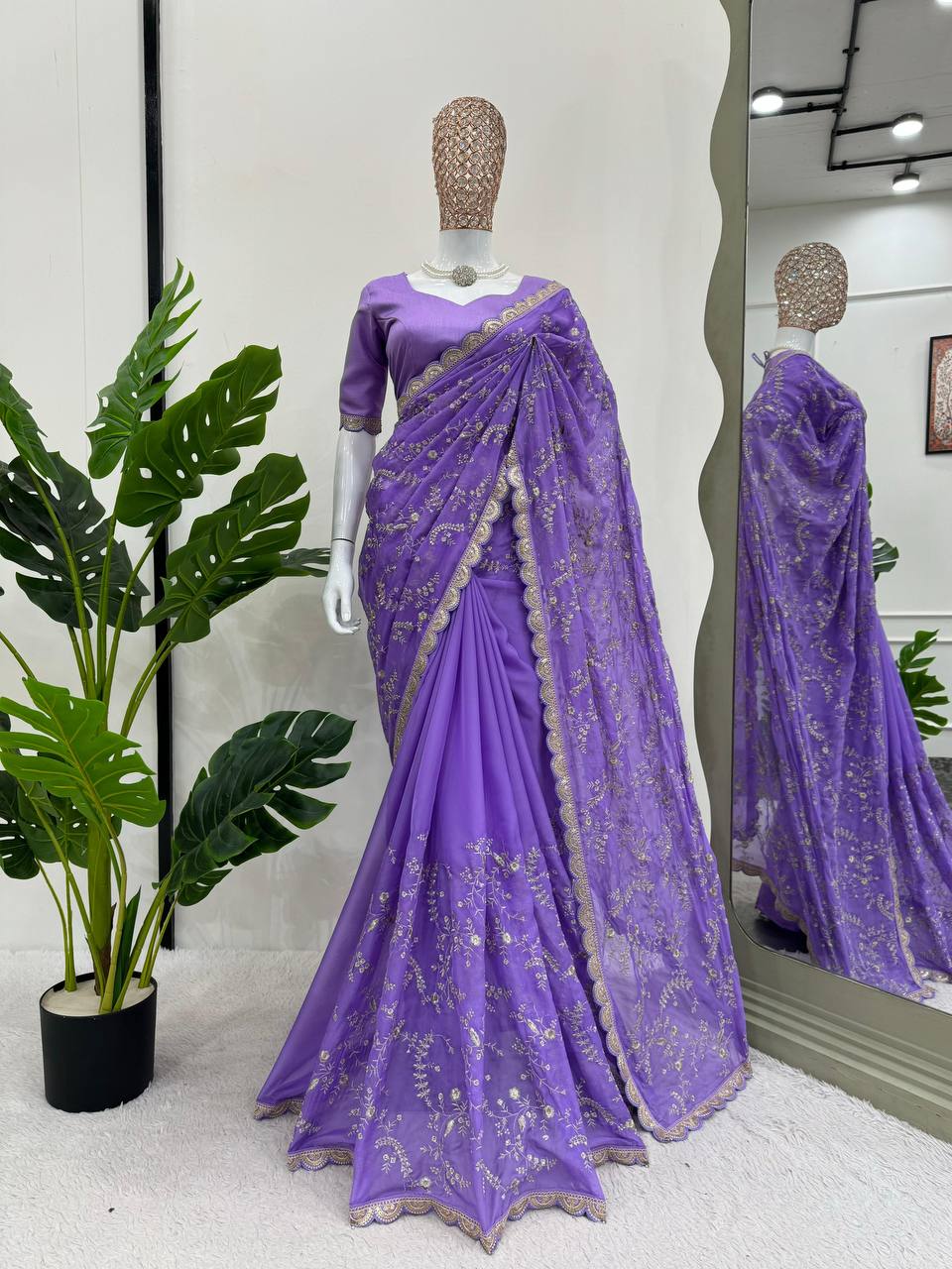 Lavender Color Coding Srquence Work Designer Heavy Saree