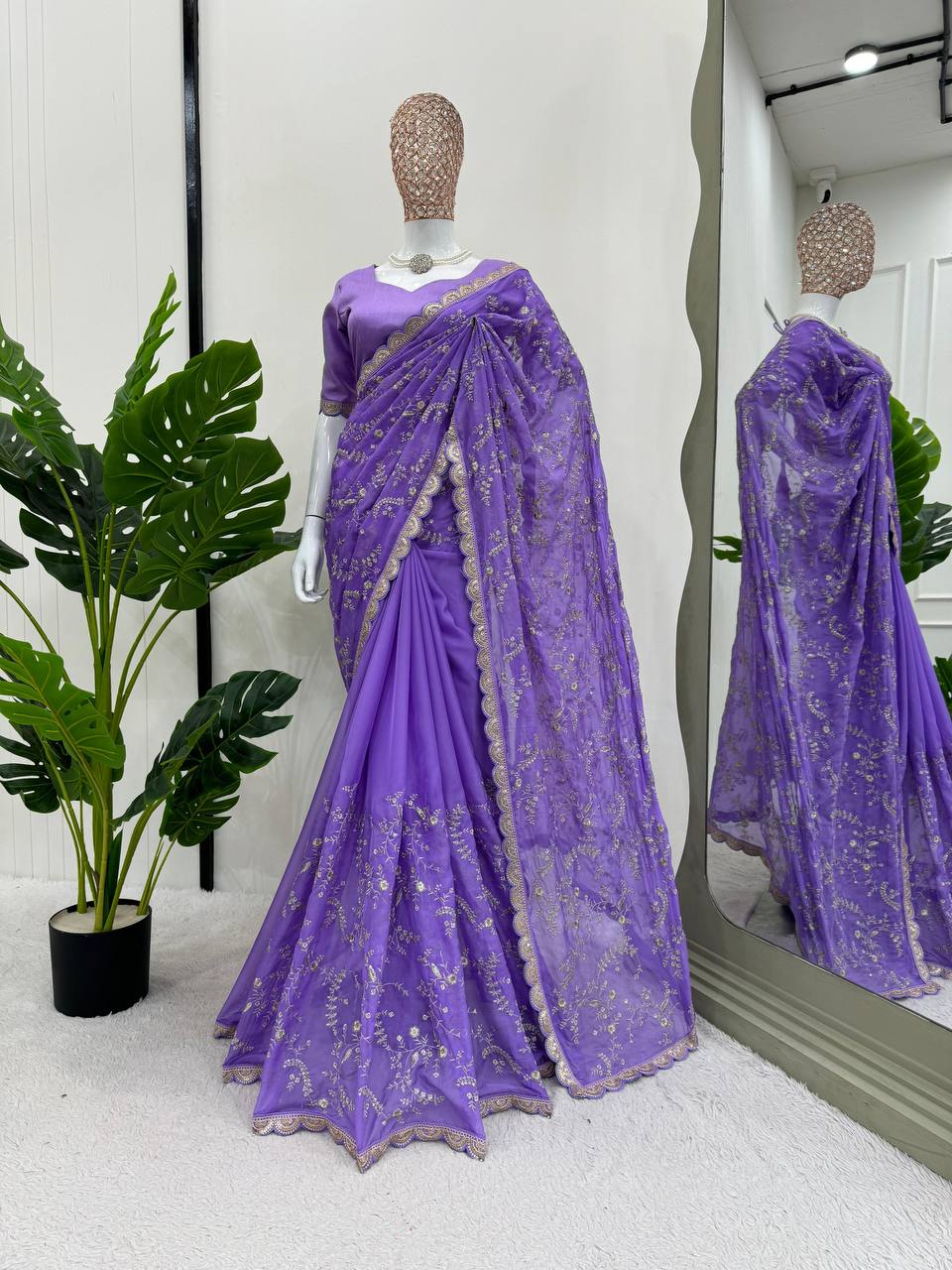 Lavender Color Coding Srquence Work Designer Heavy Saree