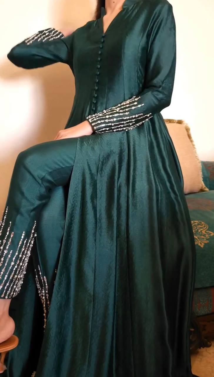 Dark Green Color Chinon Silk Party Wear Salwar Suit