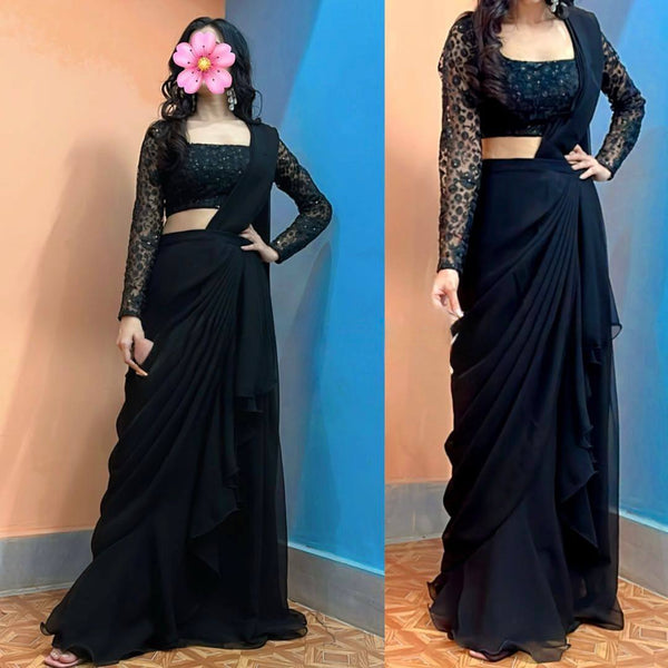 Black Color Sequence Work Designer Georgette Lehenga Saree