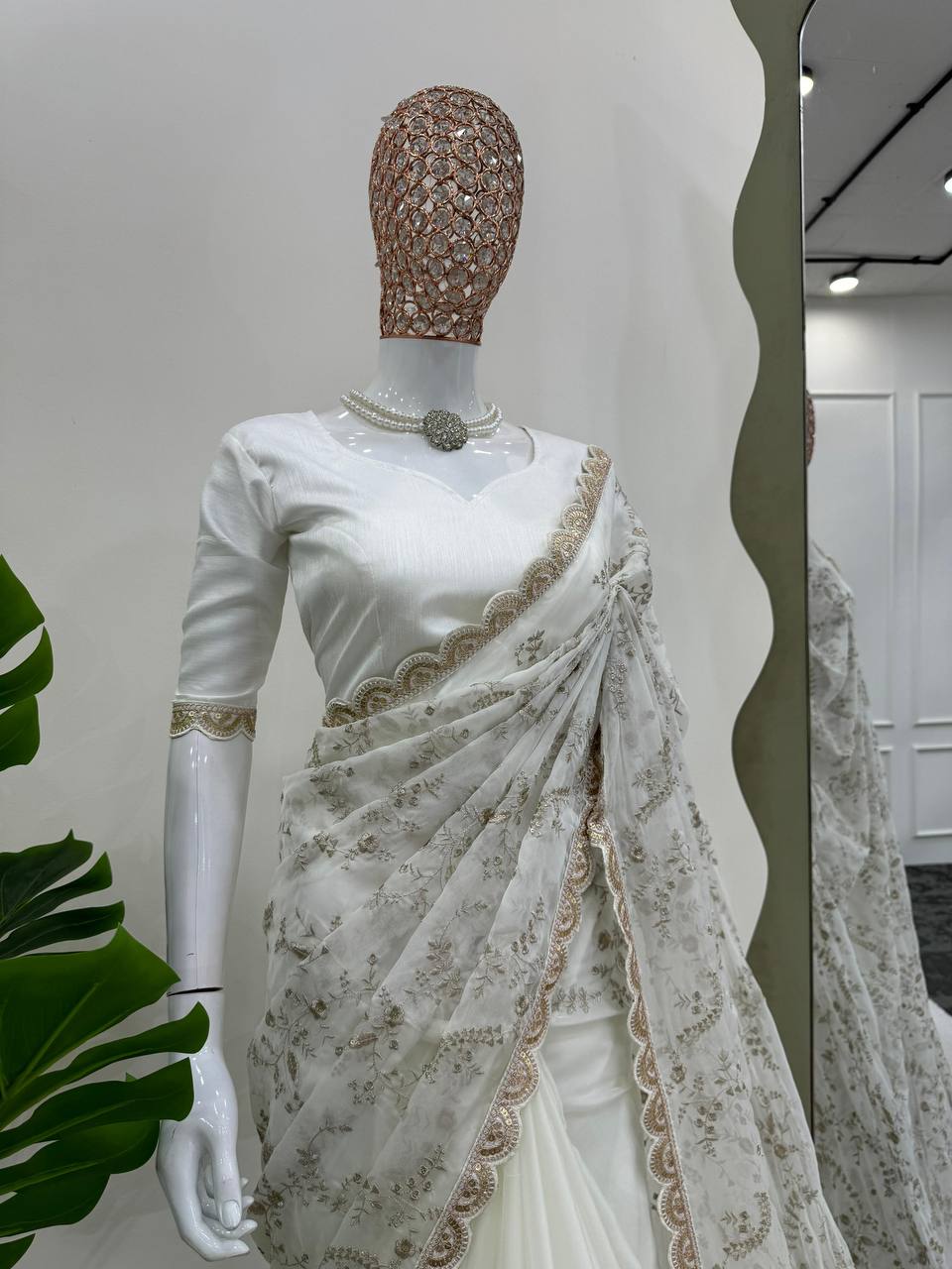 White Color Coding Srquence Work Designer Heavy Saree