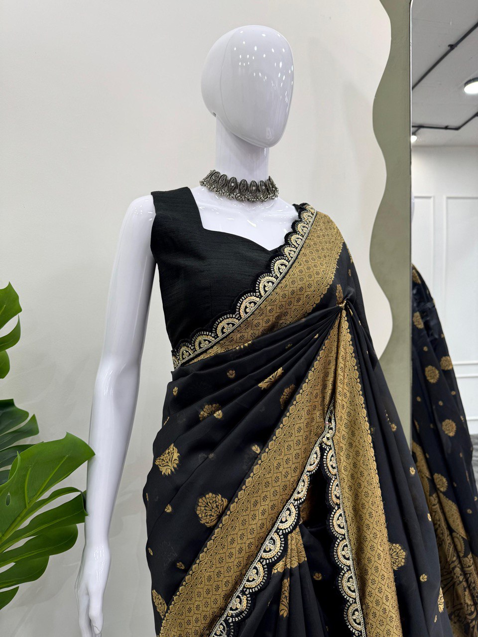 Black Color Jacquard Designer Printed Silk Saree