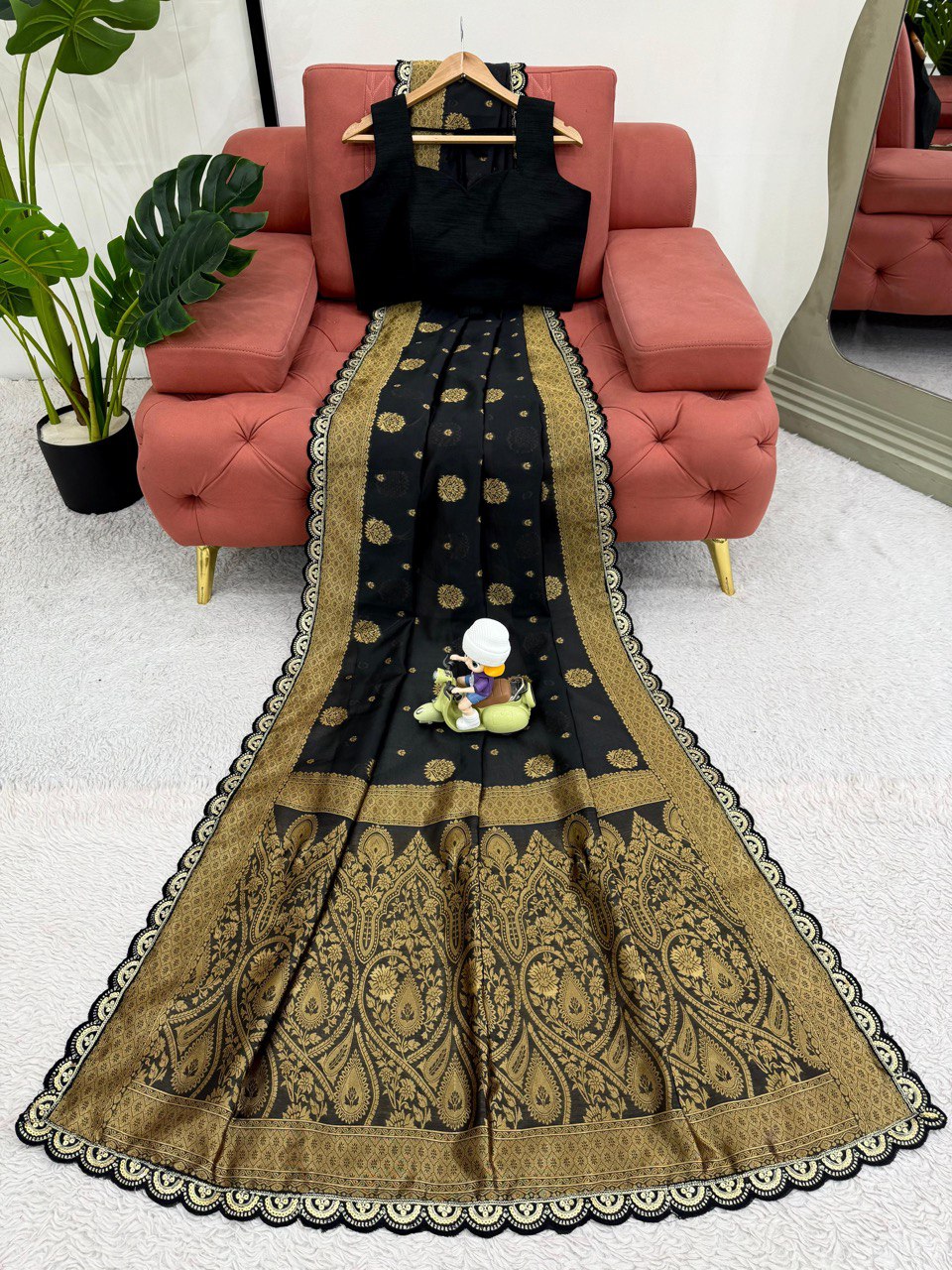 Black Color Jacquard Designer Printed Silk Saree