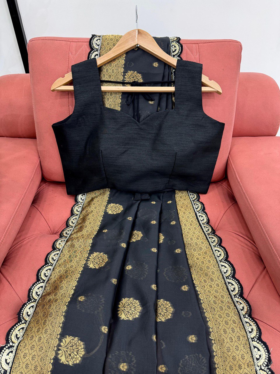 Black Color Jacquard Designer Printed Silk Saree