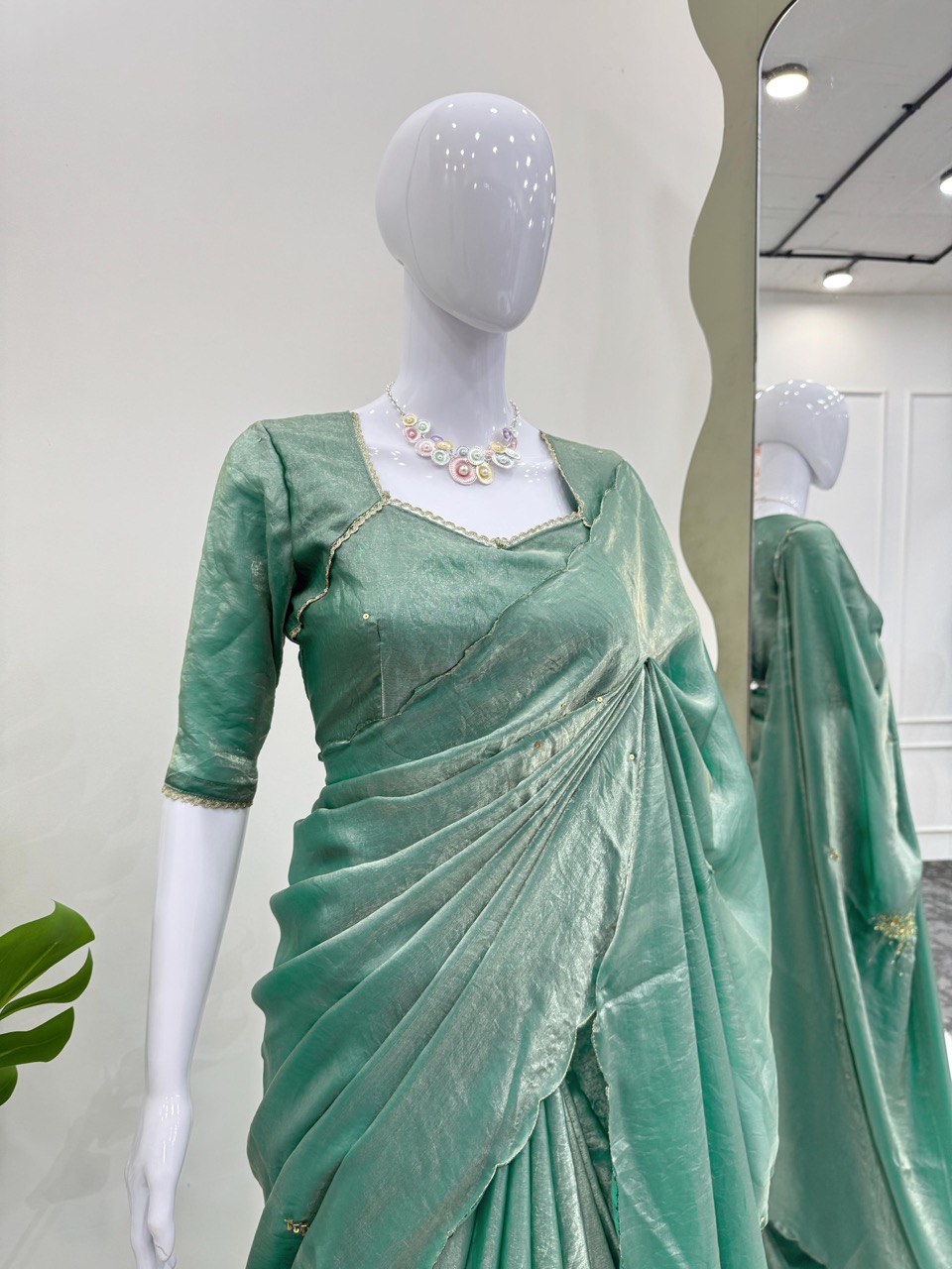 Rama Green Color Fancy Silk Hand Work Beautiful Heavy Saree