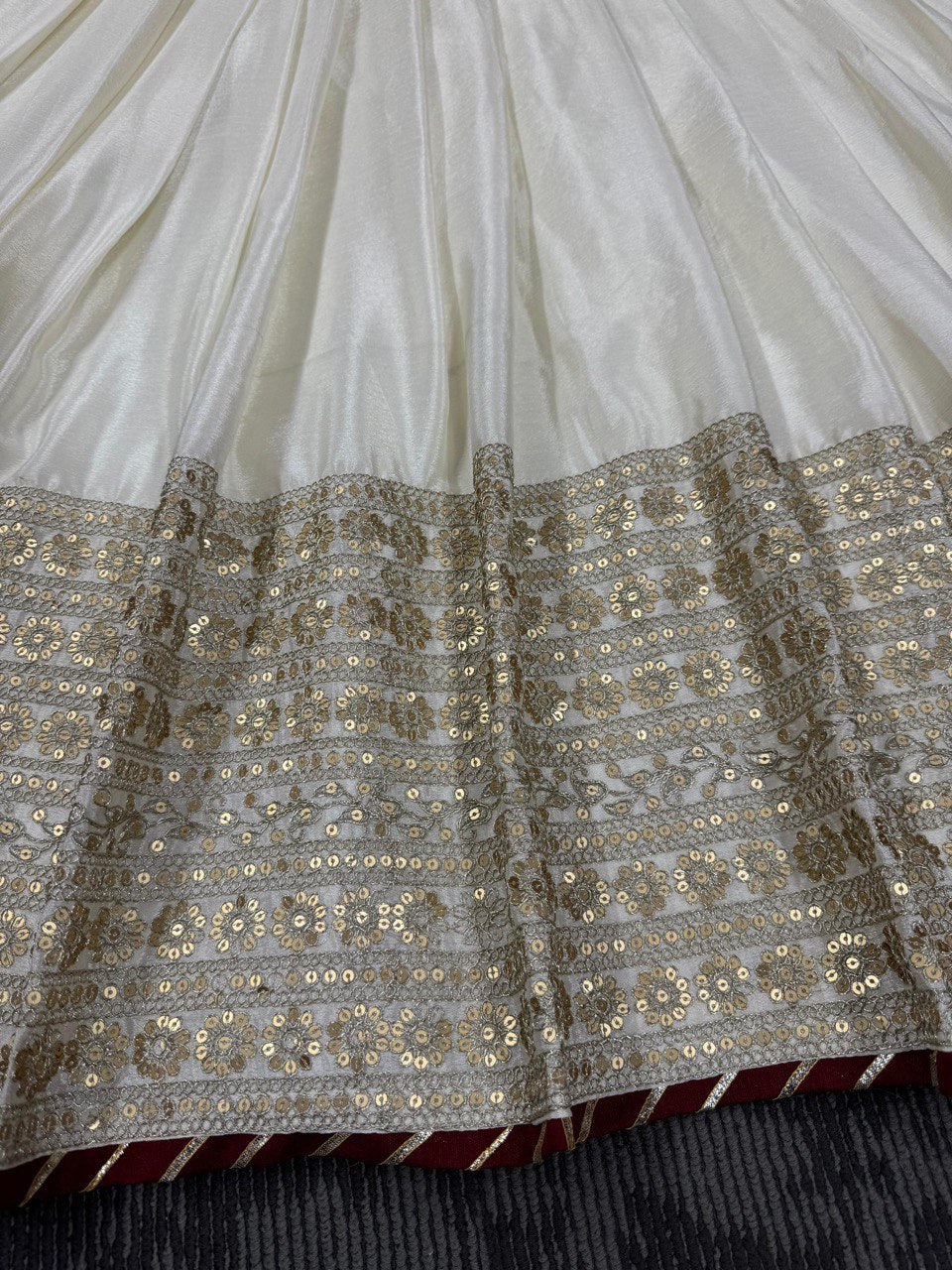 White Color Chinon Silk Wedding Wear Sequence Work Anarkali Gown