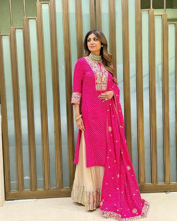 Bollywood Stylist Pink Color Georgette Embroidery Work Sharara Suit