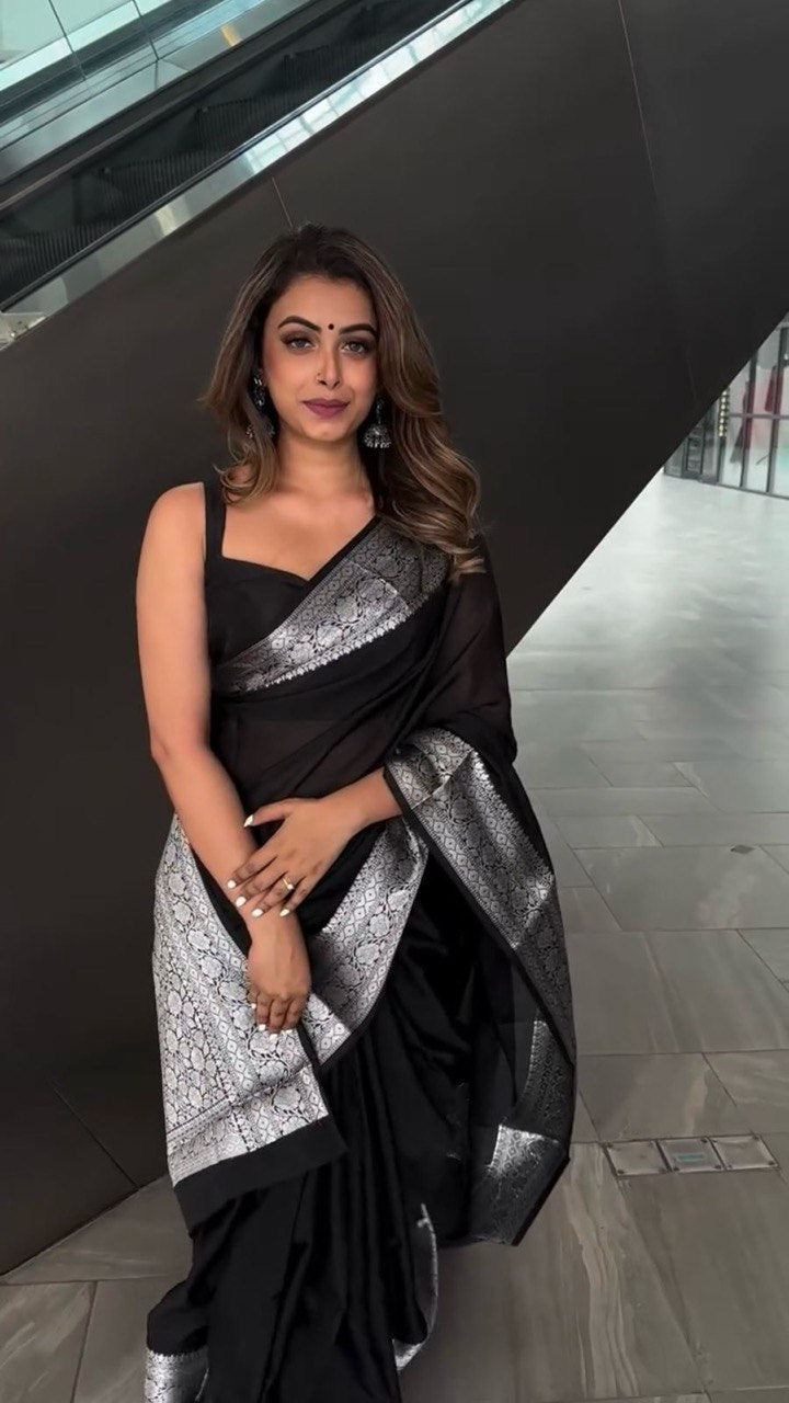 Black Color Silk Jecquard Party Wear Saree