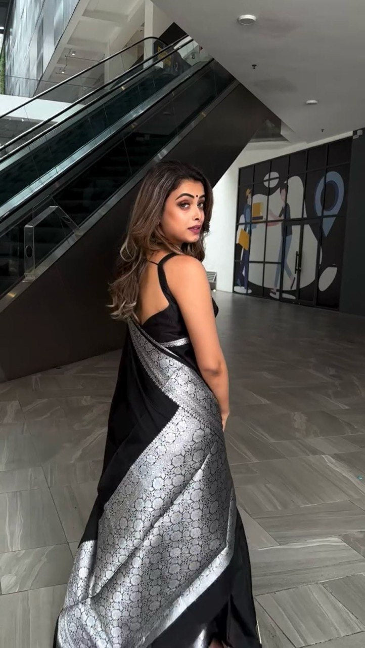 Black Color Silk Jecquard Party Wear Saree