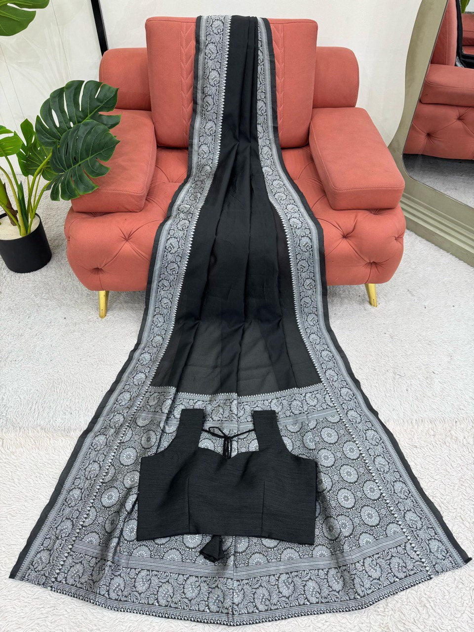 Black Color Silk Jecquard Party Wear Saree
