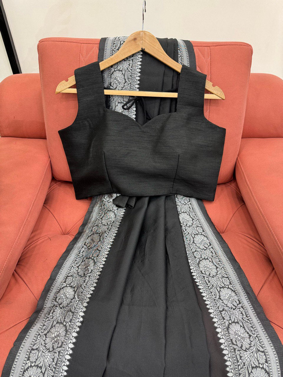 Black Color Silk Jecquard Party Wear Saree
