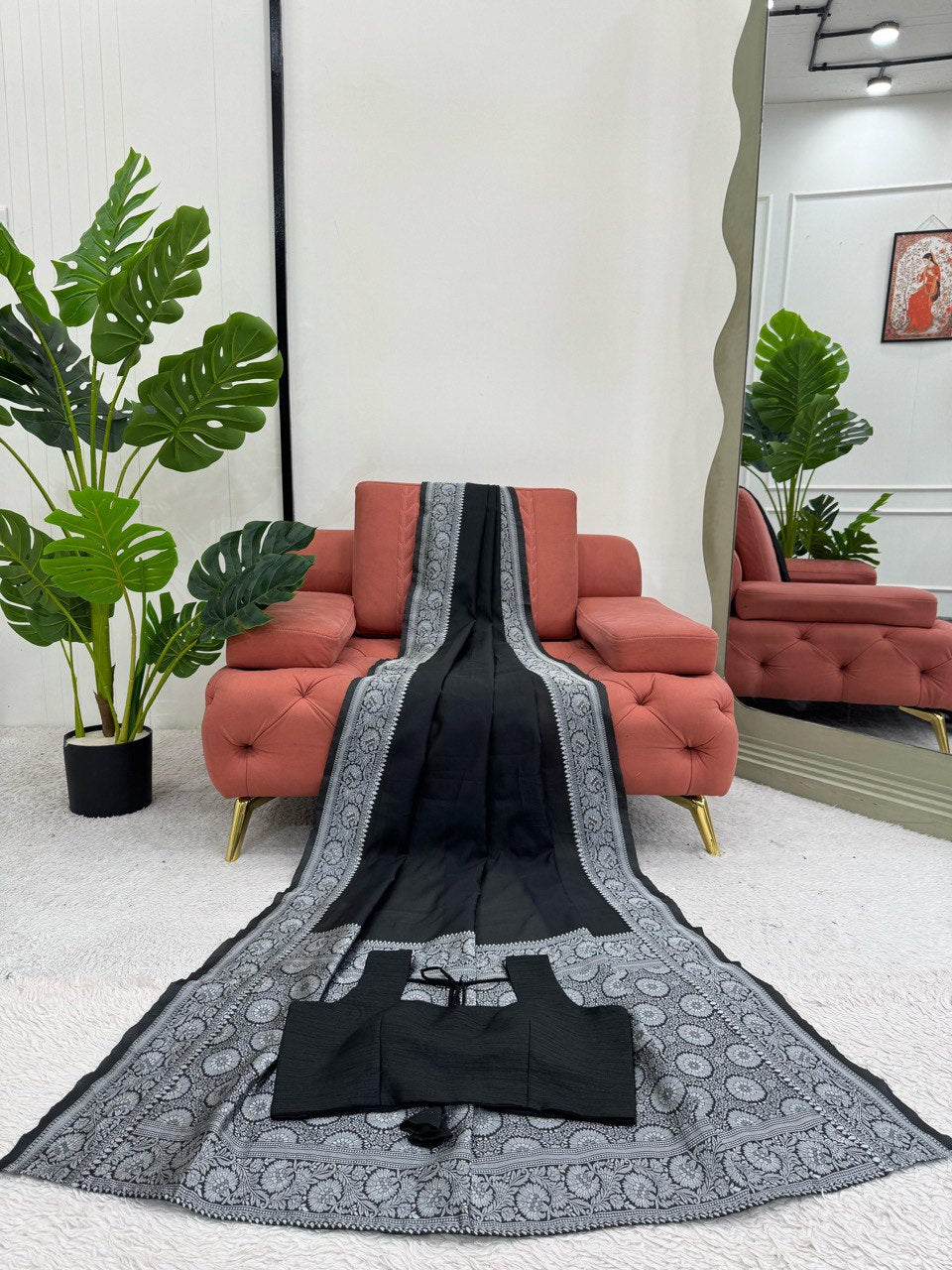 Black Color Silk Jecquard Party Wear Saree