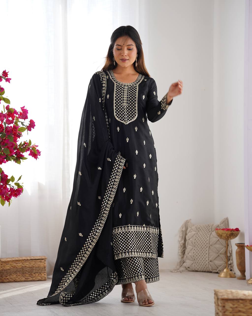 Black Color Embroidery With Sequins Work Salwar Suit