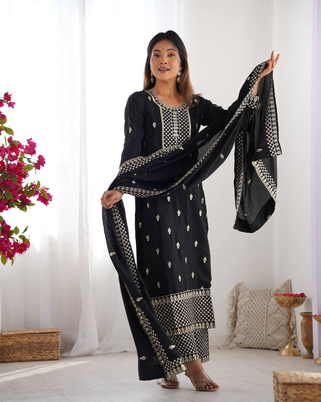 Black Color Embroidery With Sequins Work Salwar Suit