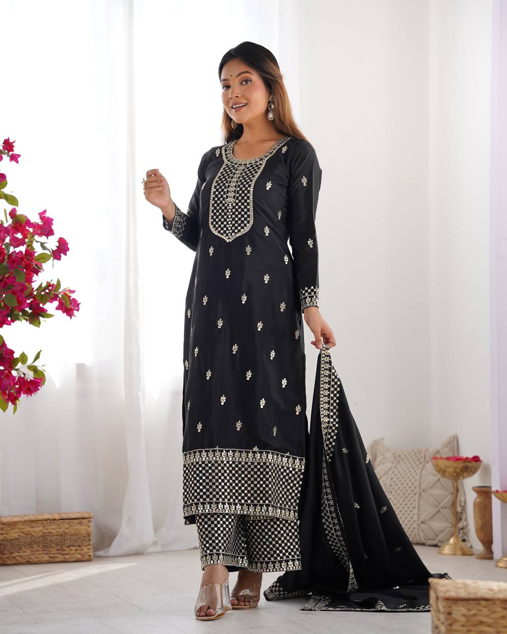 Black Color Embroidery With Sequins Work Salwar Suit