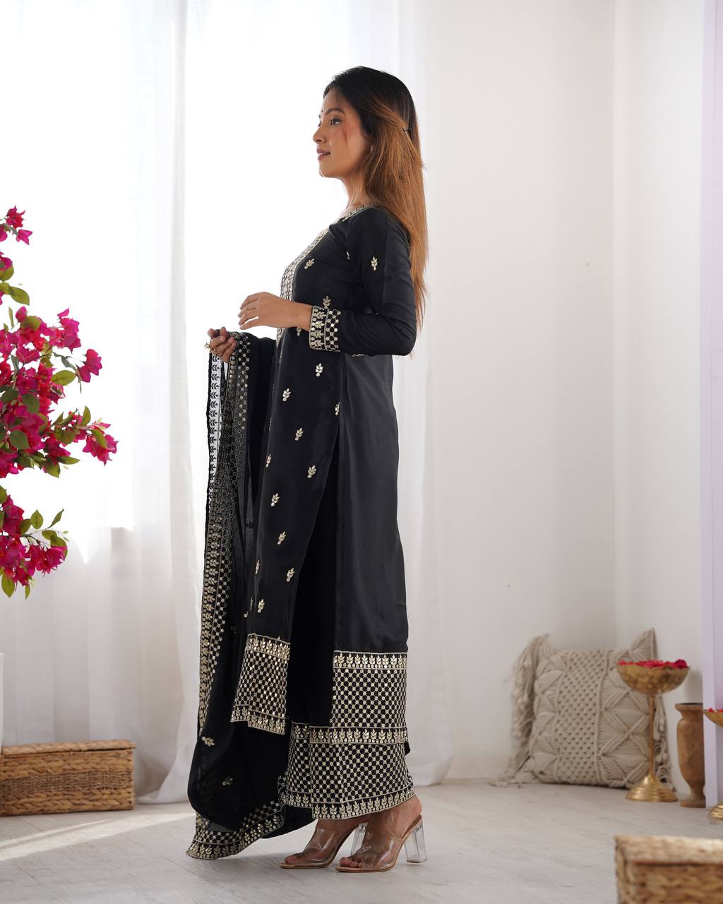 Black Color Embroidery With Sequins Work Salwar Suit