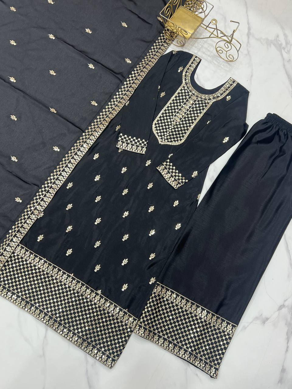 Black Color Embroidery With Sequins Work Salwar Suit
