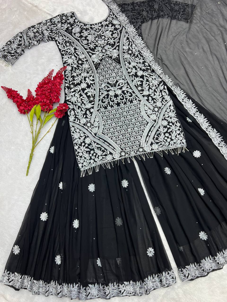 Black Color Embroidery With Stone Hand Work Sharara  Suit