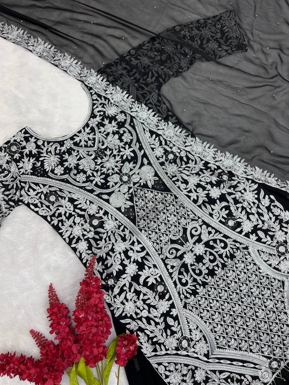 Black Color Embroidery With Stone Hand Work Sharara  Suit