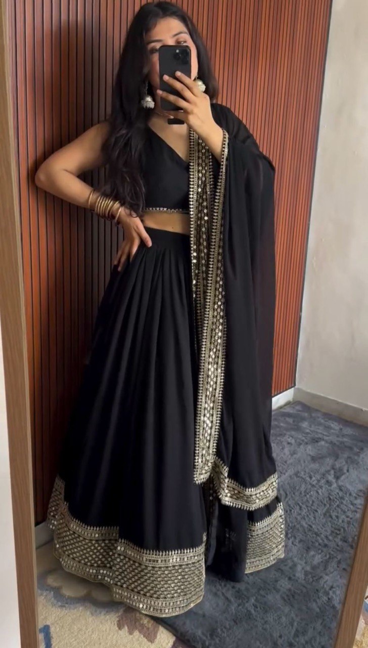 Black Color Thread with 9mm Sequins Work Designer Trendy Lehenga Choli