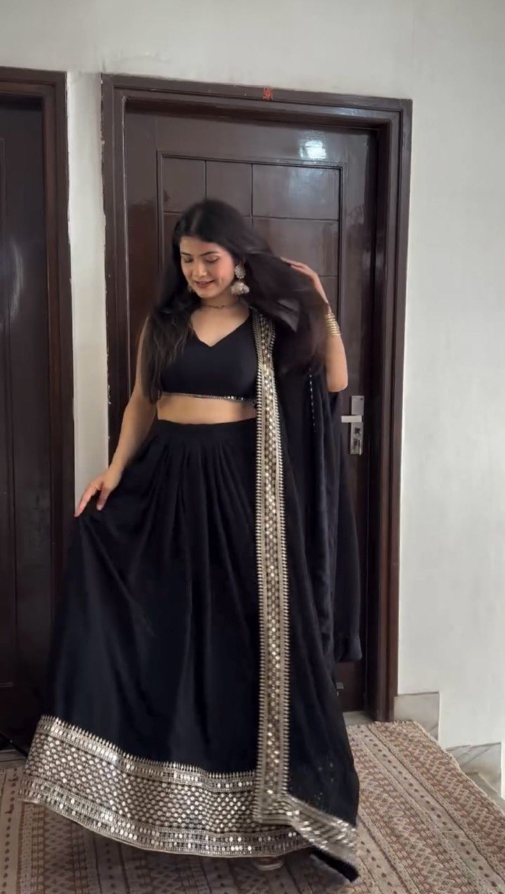 Black Color Thread with 9mm Sequins Work Designer Trendy Lehenga Choli
