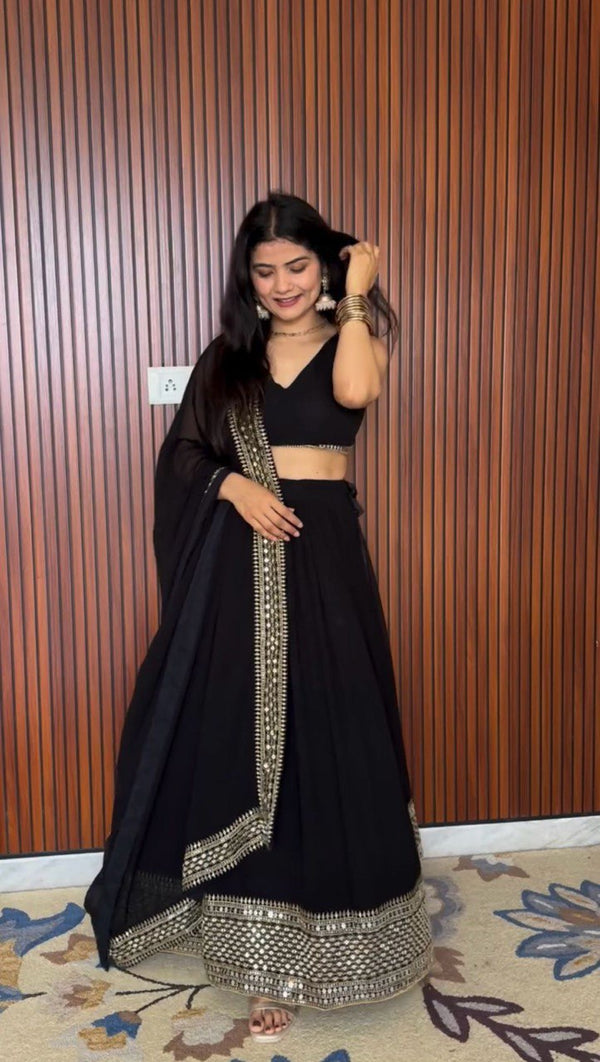 Black Color Thread with 9mm Sequins Work Designer Trendy Lehenga Choli