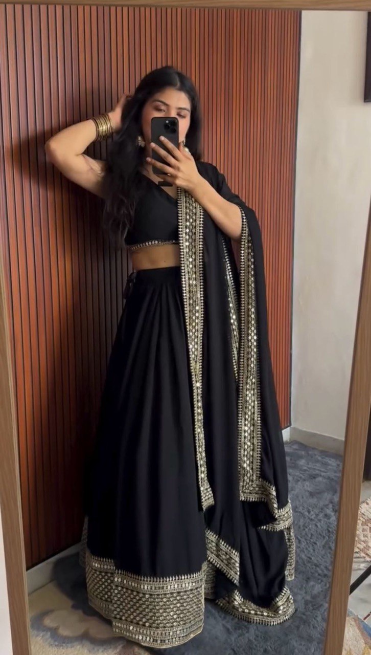 Black Color Thread with 9mm Sequins Work Designer Trendy Lehenga Choli