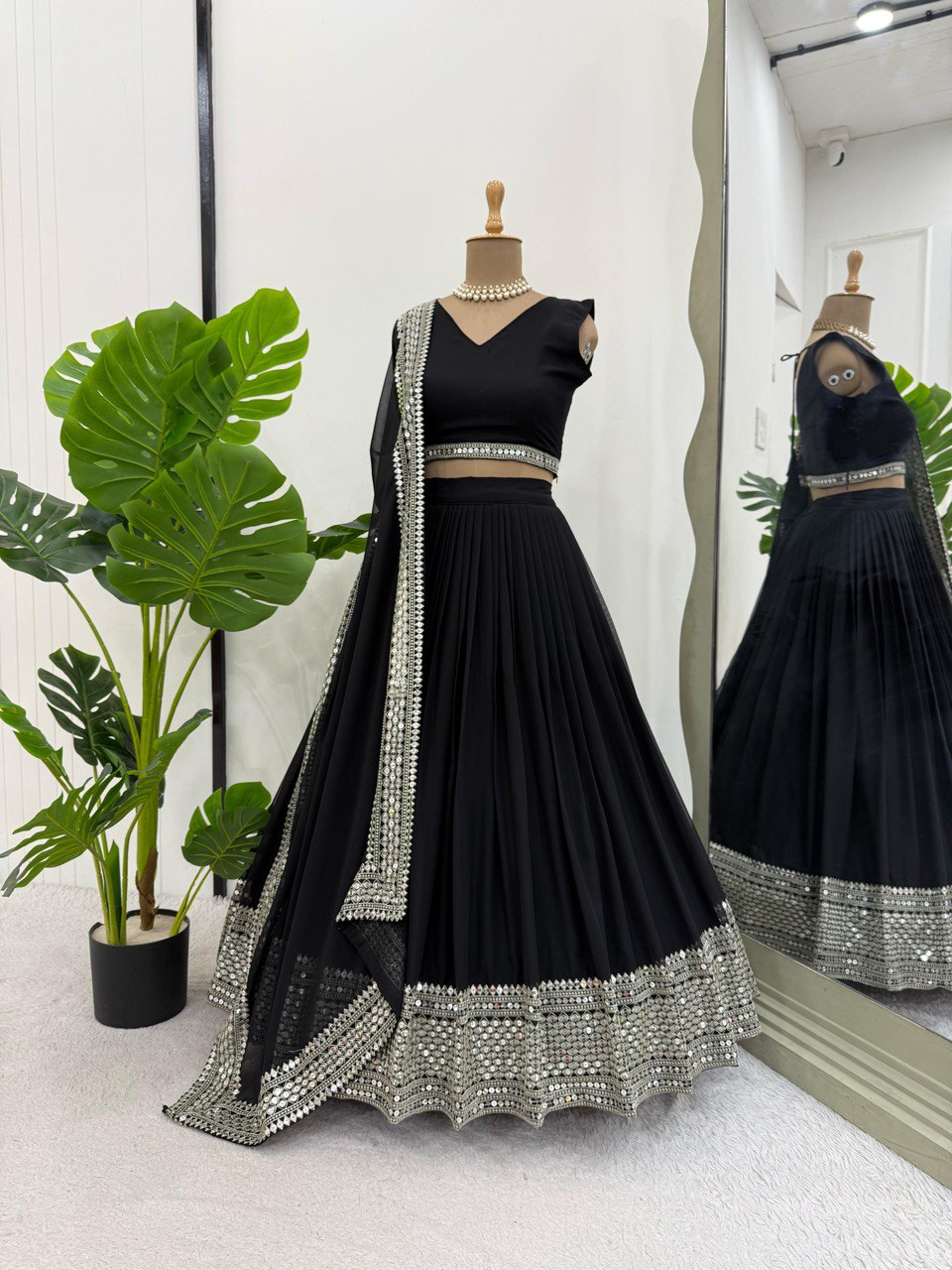 Black Color Thread with 9mm Sequins Work Designer Trendy Lehenga Choli