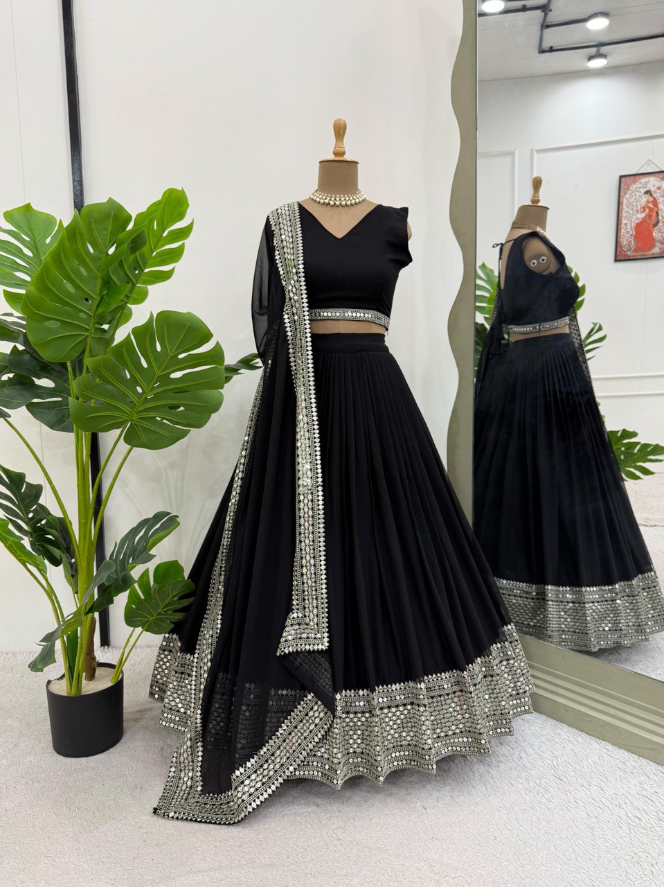 Black Color Thread with 9mm Sequins Work Designer Trendy Lehenga Choli