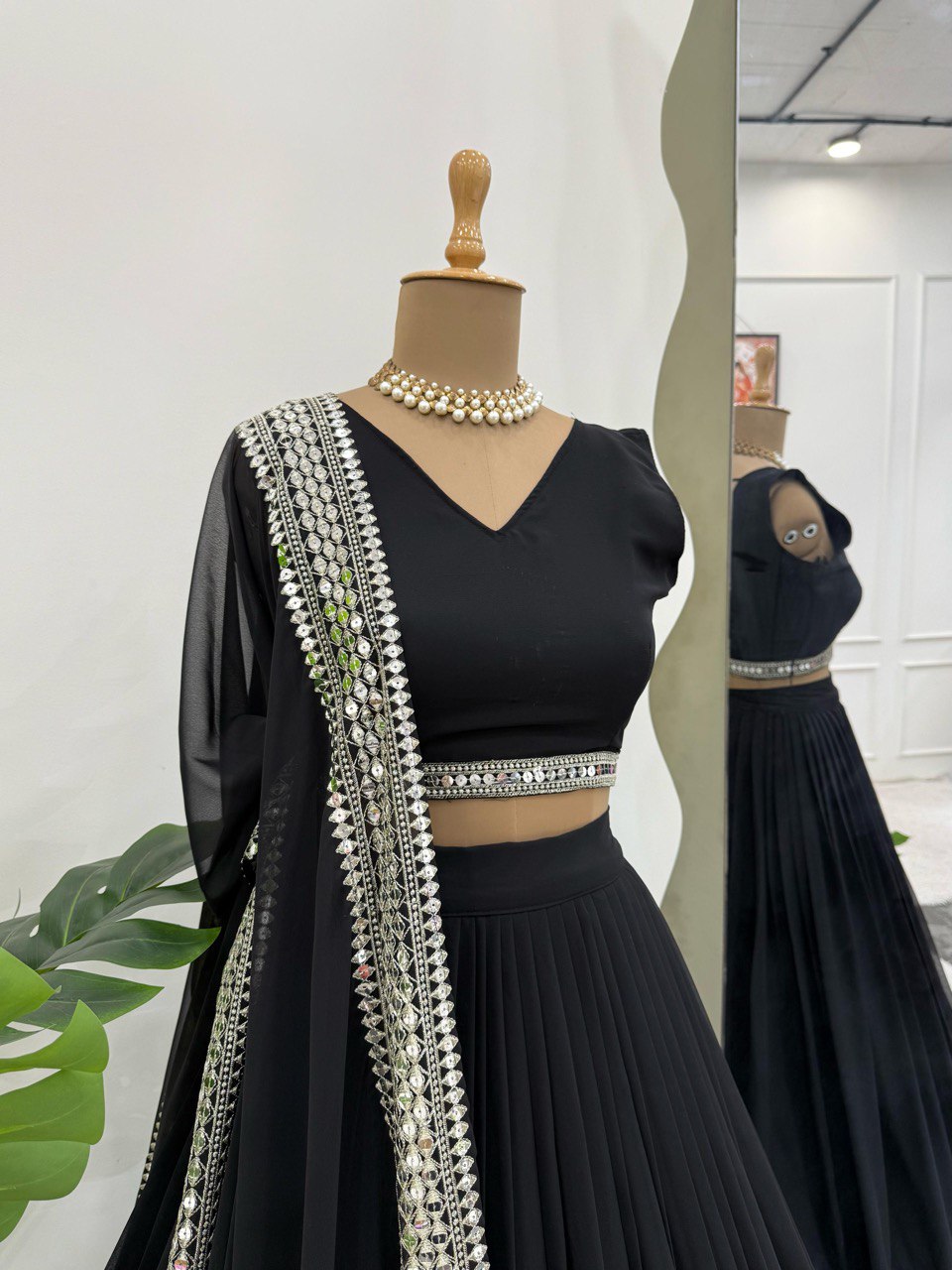 Black Color Thread with 9mm Sequins Work Designer Trendy Lehenga Choli