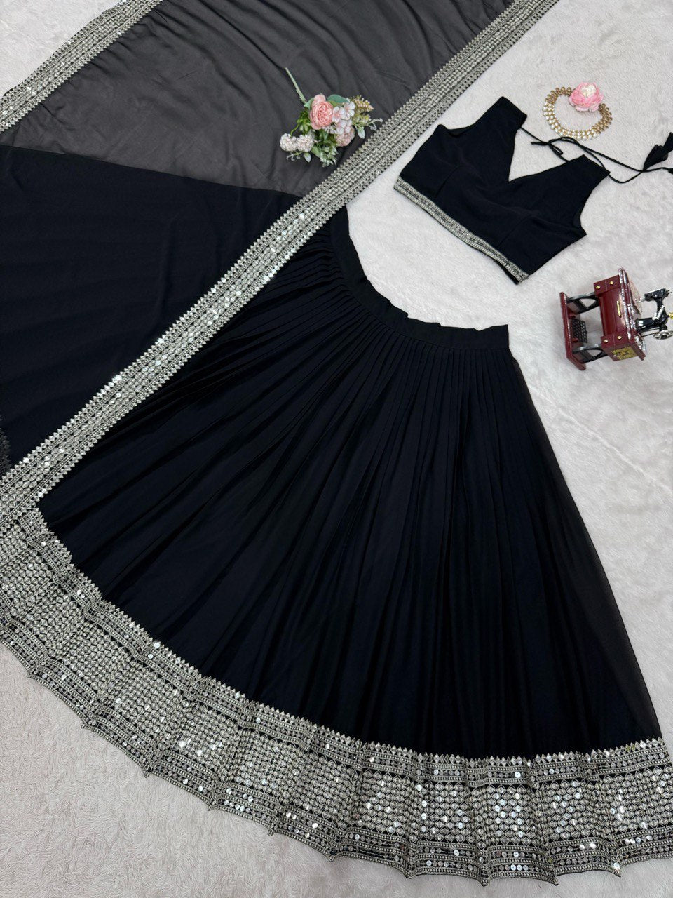 Black Color Thread with 9mm Sequins Work Designer Trendy Lehenga Choli