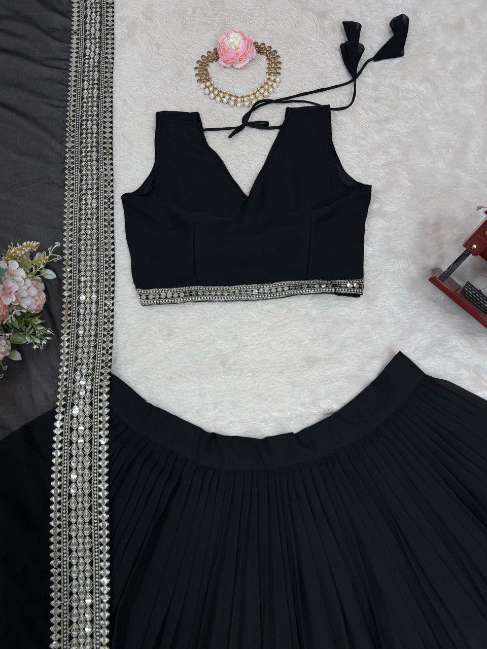 Black Color Thread with 9mm Sequins Work Designer Trendy Lehenga Choli